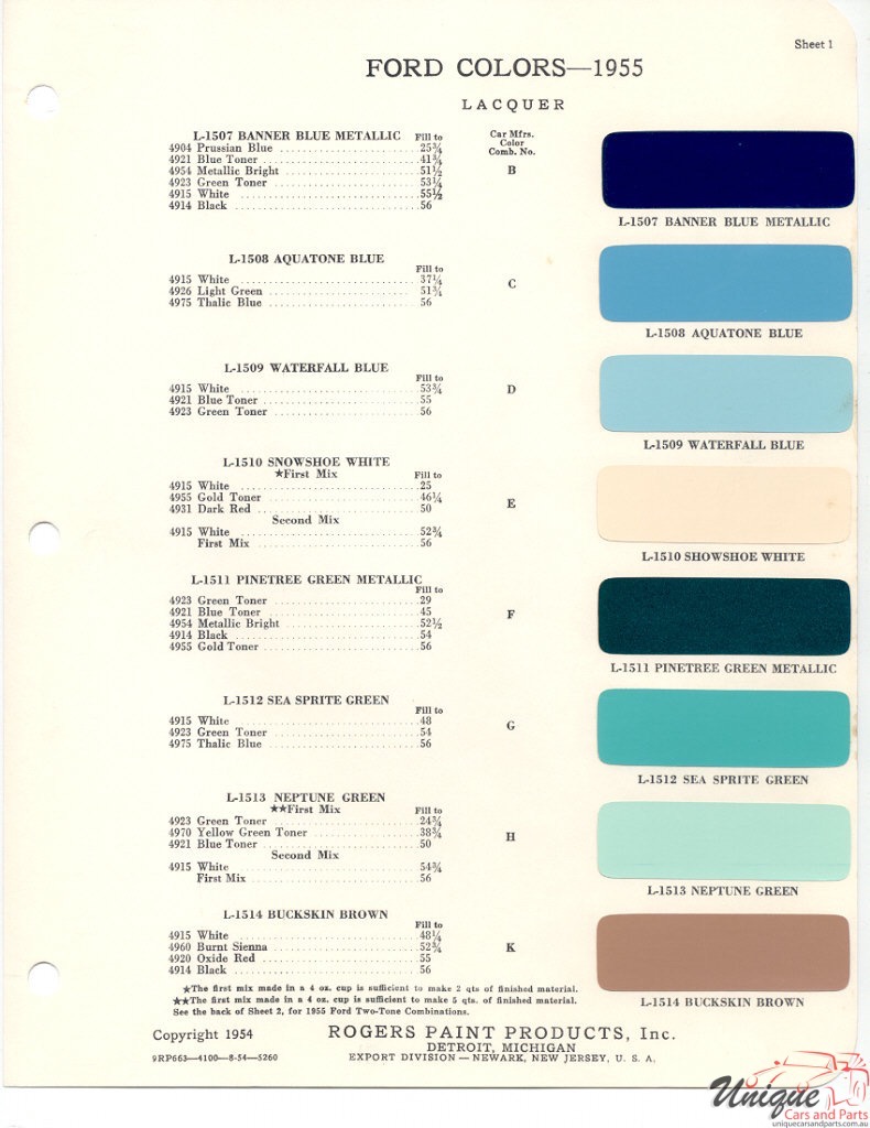 1955 Ford Paint Charts Rogers Pant
